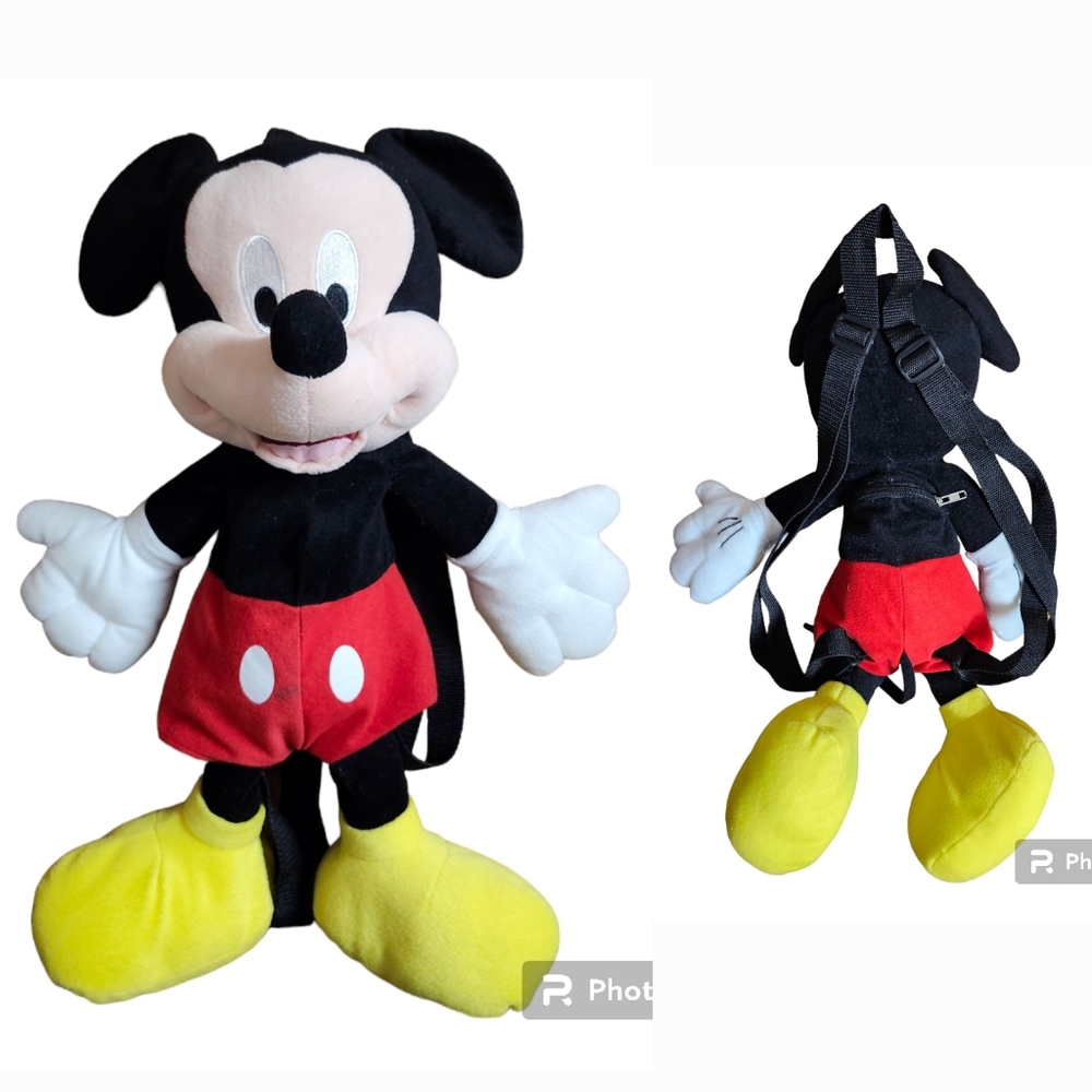Disney Mickey Mouse Plush Backpack Bag Adjustable Straps Zippered Pocket 20"